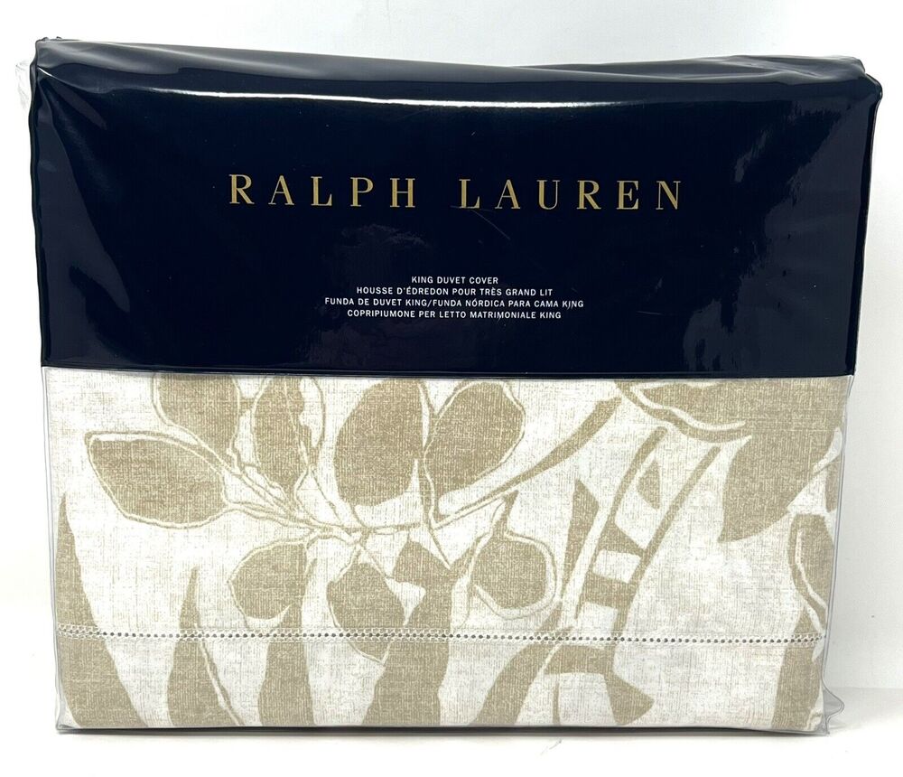 Ralph Lauren KING Cecily Palmetto Duvet Cover Tan Neutral *PACKAGE WONT CLOSE*